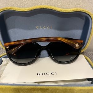 GUCCI 55mm Round Sunglasses SHINY BLACK